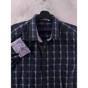 Robert Graham Plaid Paisley Button Down Shirt Mens Size 3XL Black Flip Cuff